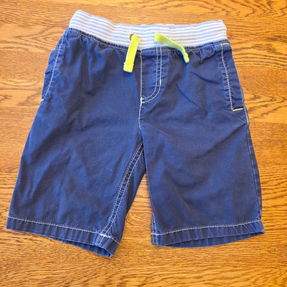 Mini Boden 4Y Navy Blue Pull On Shorts with Yellow Drawstring Kids School Summer